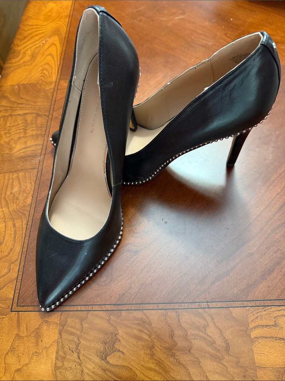 BCBG Black Pointed-Toe Stiletto Pumps with Stud Trim